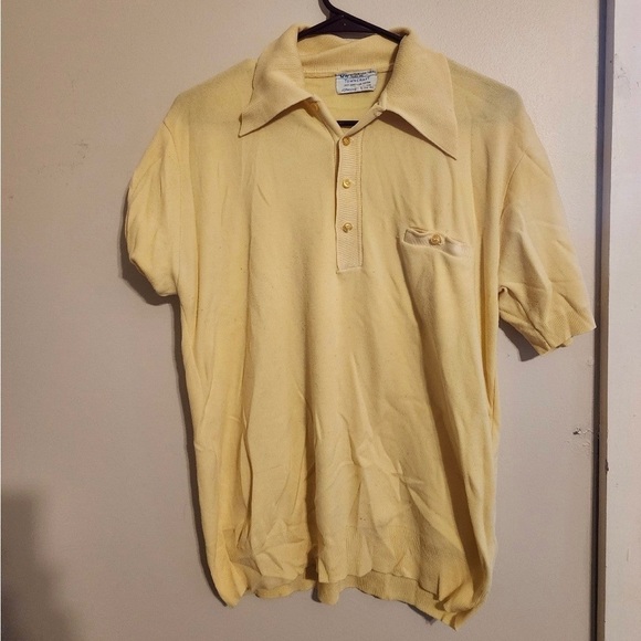 Vtg yellow towncraft polo size mens large small pocket - Picture 1 of 4